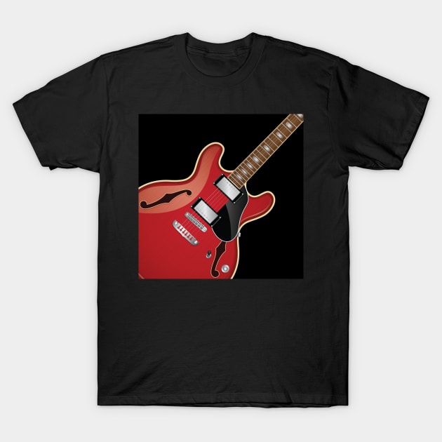 Hollow-body Red Guitar Design, Artwork, Vector, Graphic T-Shirt by xcsdesign